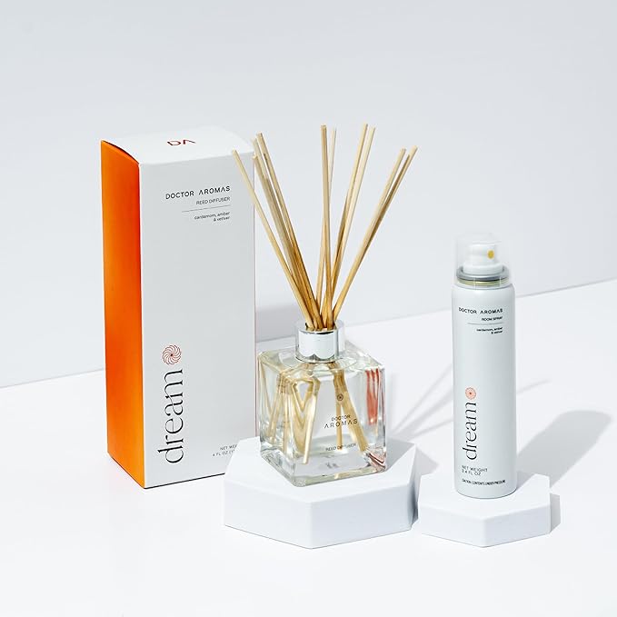 Doctor Aromas Aroma Set Essential Oil Natural Reed Aroma Wood Sticks Diffuser Glass Set – Elegant Scent for Home, Room or Bathroom, Décor, and Fresh Air Fragrance Aromatherapy Gift (Dream)