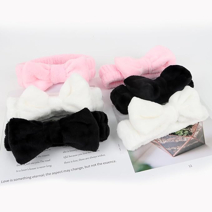 Casoty Black White Pink Skincare Headband for Washing Face Cute Face Wash Spa Headband for Women Makeup Hair Band Stocking Stuffers Spa Party Hair Accessories Gifts for Women Girls