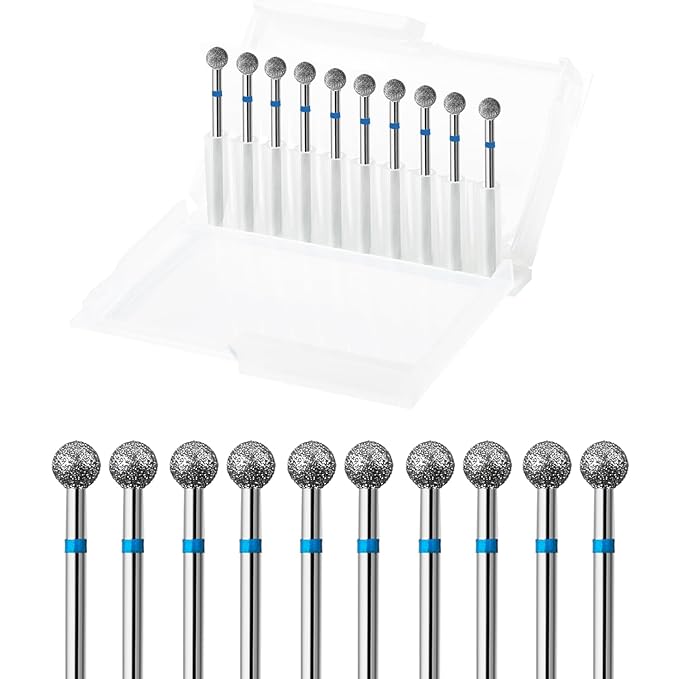 10pcs Safety Ball Cuticle Drill Bits, Carbide Diamond Nail Bits for Dead Skin Removal & Nail Shaping, 3/32'' Two Way Rotate, Professional Manicure Pedicure Salon Tools(5mm Ball Bit, Medium-M)