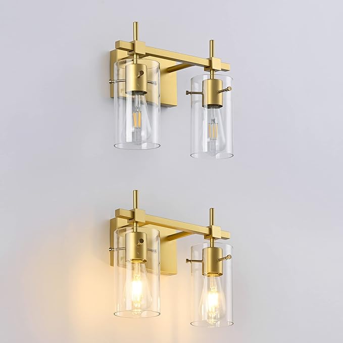 SOLFART Gold Bathroom Light Fixtures 2 Light Wall Light Fixtures Bathroom Vanity Light Over Mirror Vintage Light