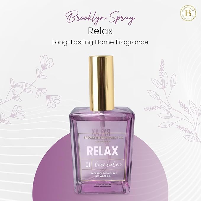 Brooklyn Fragrance Co. BFC-Spa Room Spray – Premium Relax Lavender Scent - Long lasting Fragrance for Home, Office or Bathroom – Air Freshener Rectangle Spray bottle – 100 ml