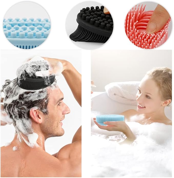 3 Pack Silicone Body Scrubber, Soft Silicone Loofah Exfoliating Body Scrubber, Silicone Body Brush Bath Shower Scrubber for Body, 2 in 1 Bath and Shampoo Wash Brush for Skin Exfoliation Men Women
