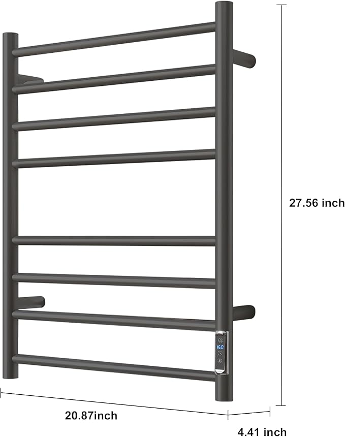 Heated Towel Racks for Bathroom, Wall Mounted Electric Towel Warmer Racks with Timer & Temperature Control, 8 Bar Stainless Steel Towel Heater for Bathroom, Matte Black, Plug-in