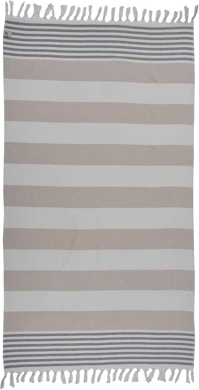 Beach Towel | Cotton Beach Towels, Easy to Carry, Sand Free, Highly Absorbent, Quick Dry, Turkish Towels for Travel Camping Bath Sauna Beach Gym Fitness Pool Yoga SPA by Lahammam, Ephesus, Beige
