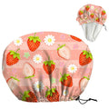 Strawberries Reusable Shower Cap Cute Fruit Double Layer Waterproof Shower Caps Large Elastic Hair Cover Adjustable Hair - Drying Caps for Woman Bath SPA Travel One Size Fits Most