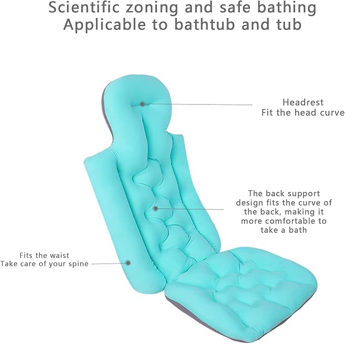 Full Body Bath Pillow, Bath Pillows for Tub, Tub Pillow for Bath Head and Neck Support Ergonomic Quick Dry Headrest Cushion Bath Accessories (Blue-93cm*40cm)