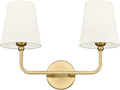 2 Light Bathroom Light Fixtures, Brushed Gold Vanity Lights, Double Wall Sconce with Beige Fabric Shade, Modern Sconces Wall Lighting for Hallway Bedroom Stairway, VL837-BG-B-2