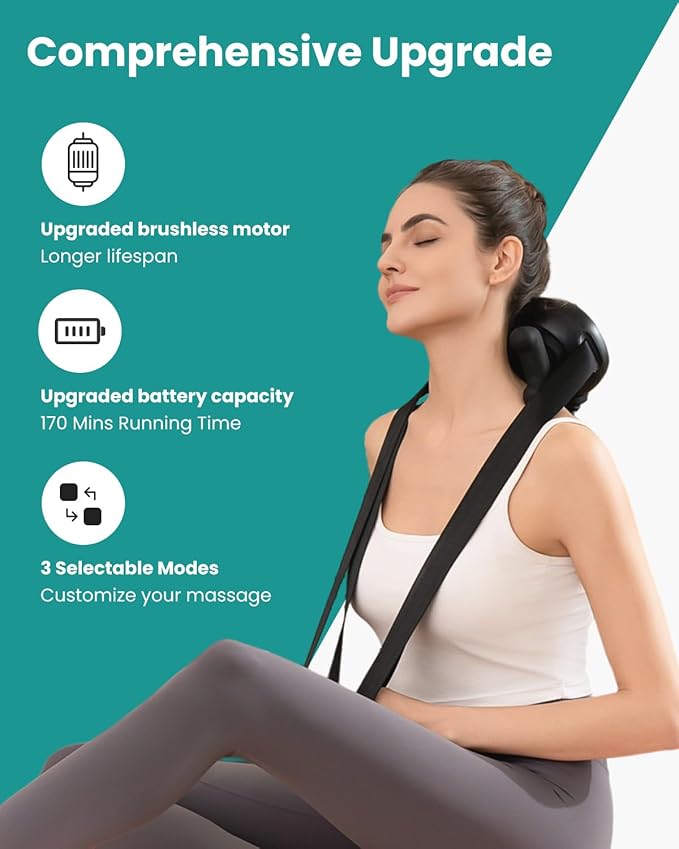 Nekteck Shiatsu Neck Massager with Heat, Cordless 6D Back Shoulder Kneading Massage Pillow, Body Muscle Relaxation Tools for Pain Relief Deep Tissue, FSA Eligible Gifts for Mom Dad Men Women