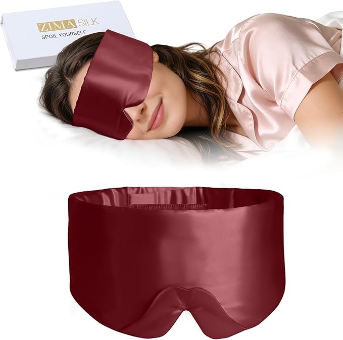 ZIMASILK 100% 22 Momme Mulberry Silk Sleep Mask - Full Silk Filled, Ultra-Soft & Breathable, Face-Hugging Blackout Eye Cover for Sleeping (Burgundy)