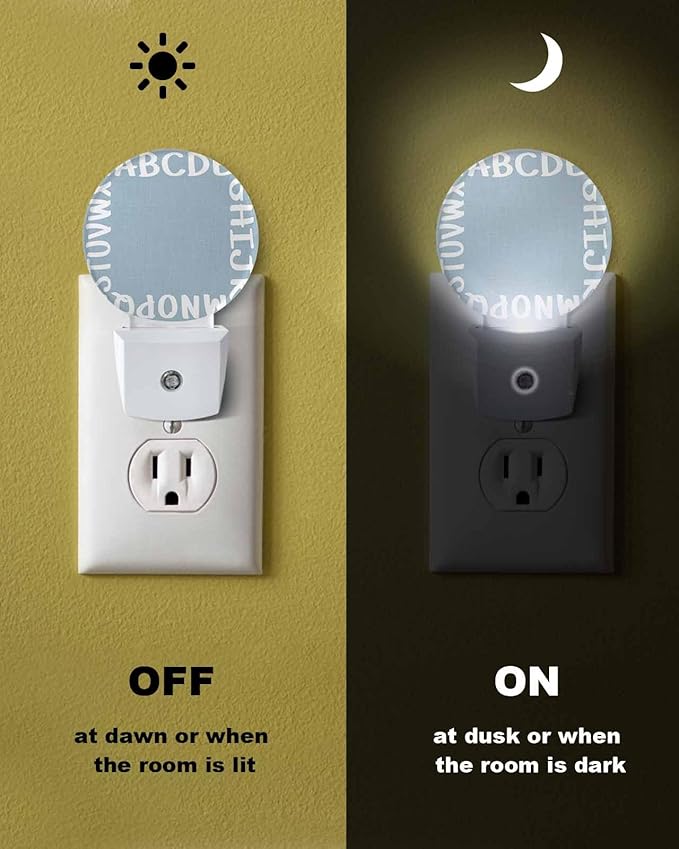 Night Lights Auto Sensor Alphabet Night Light Teal Blue Modern Minimalist Letter Round Lamp Plug-in LED Nightlights Dusk to Dawn for Living Room Bedroom Bathroom Hallway Wall Decor
