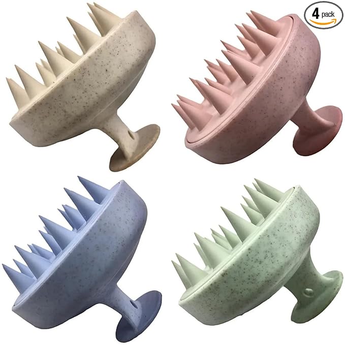 INVODA 4PCS Scalp Massage Brushes Ultra-Soft Silicone Shampoo Brushes for Deep Cleaning & Relaxation – Gentle Hair Care for All Hair Types (Men, Women, Pets) Ergonomic Shower Brush Set