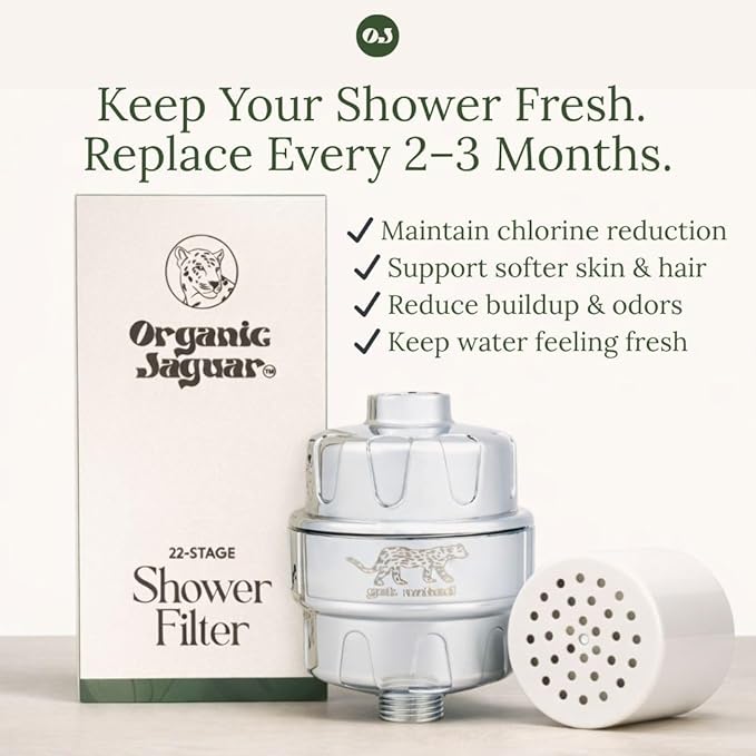 Organic Jaguar Shower Filter Replacement Cartridge, Universal Multi-Stage Shower Water Filter Refill, Removes Chlorine & Odor, Fits Most 10-Stage Filters, Long-Lasting Hard Water Replacement