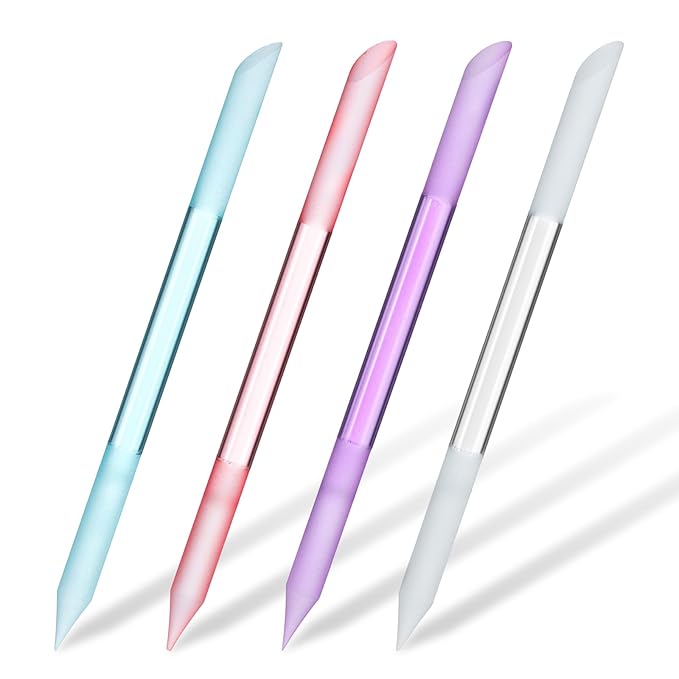 4 PCS Glass Cuticle Pusher Tool, Cuticle File, Dual Ended Manicure Stick, Crystal Nail File Remover Tool, Professional Nail Care Kit