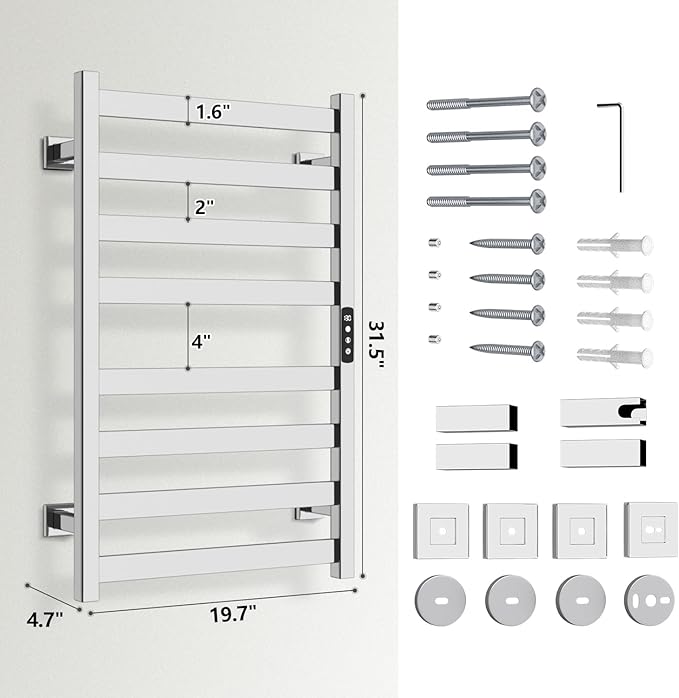 Towel Warmer, Towel Heater Rack for Bathroom, 8-bar Electric Towel Dryer Wall-Mounted Plug-in Bath Heater, 304 Stainless Steel Hot Towel Rack with Timer and Smart Temperature Control