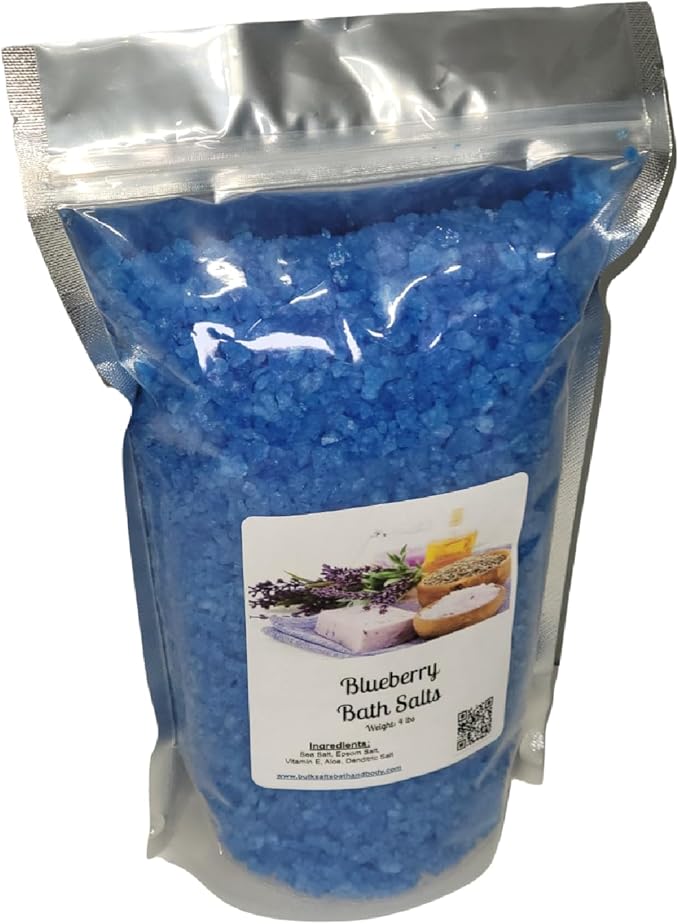 Bath Salts | 4lb Bag (64oz.) | Choose Your Scent | Epsom Salt | Sea Salt| Bathing | Body Care | Beauty | Relaxation | Spa | Pedicure | Manicure | Soak (Blueberry)
