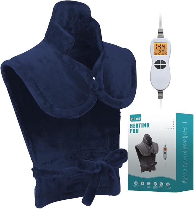 26" x 35" Flannel Neck&Shoulder&Back Heating Pad with 12 Temperature Settings&Countdown Timer, Pain Relief for Back/Neck/Shoulders/Menstrual Pain(Navy Blue)