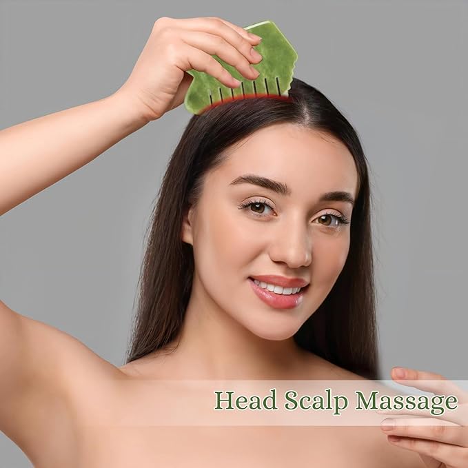 Scalp Massage Comb, Scalp Massager for Hair Growth, Head Scratcher for Itchy Scalp, Face and Body Gua Sha Tool, Meridian Brush, Natural Jade Stone