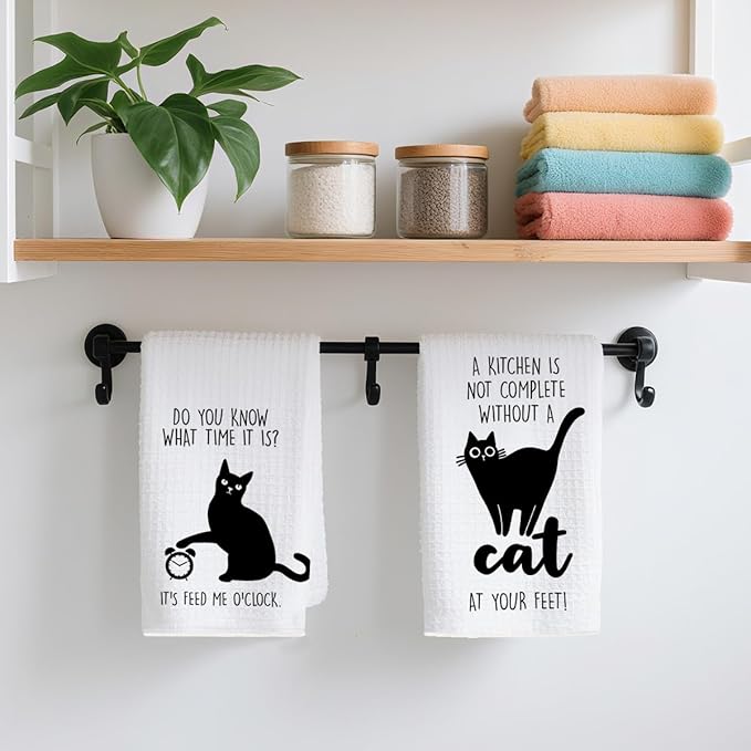 2Pcs Cat Kitchen Towels "The Secret Ingredient Is Cat Hair" Design Farmhouse Dishwashing Hand Tea Towel Kitchen Drying Dish Towel for Restaurant Table, Housewarming Gift