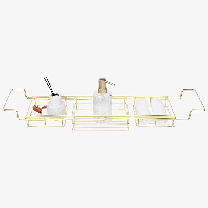 Navaris Gold Wire Bath Tray - Adjustable Bath Caddy - Organiser Trays for Bathtub - Extendable Bath Toy Storage Shelf for Across The Bath - Robust & Easy to Clean Over Bath Rack
