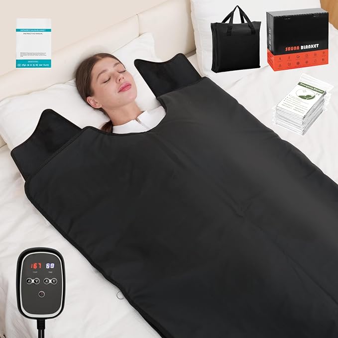 Infrared Sauna Blanket for Home: Large Portable Design for Full Body Detox & Relaxation - Far Infrared Heating Adjustable 86-167℉ & 30-60 Min Timer 71 x 35.5Inch Skin-Friendly PVC Leather