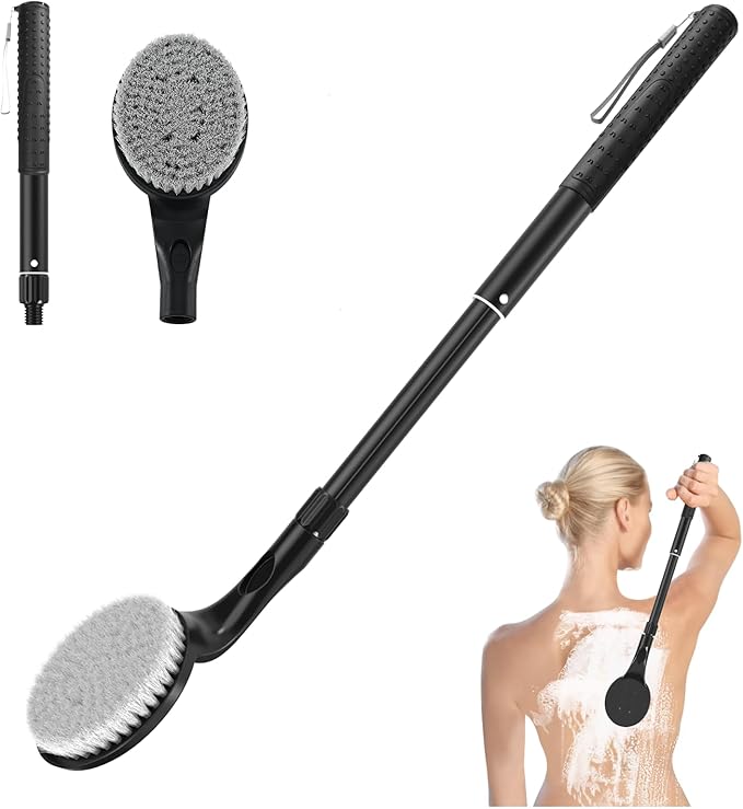 Gobiteli Back Scrubber for Shower,25" Long Handle Shower Brush for Body Exfoliator and Deep Clean,Back Brush for Shower for Men,Women and Elderly