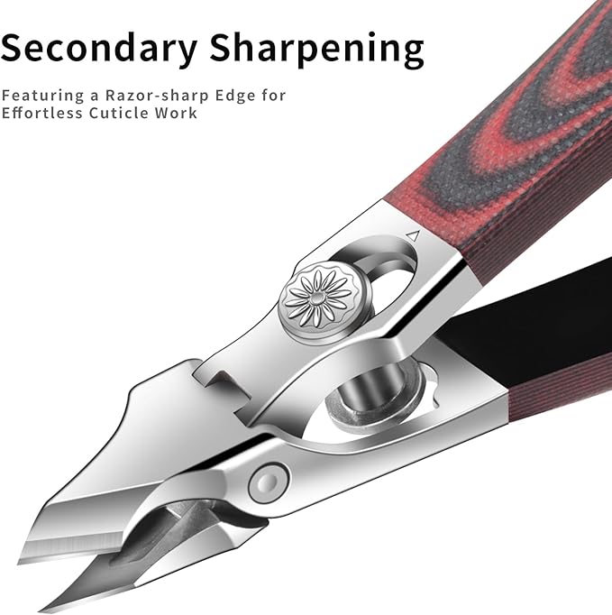 Professional Stainless Steel Cuticle Nippers for Manicurists, Safe Lock Cuticle Trimmer with G10 Non-Slip Handle and Splash Guard for Salon and Travel (Oval Red D)