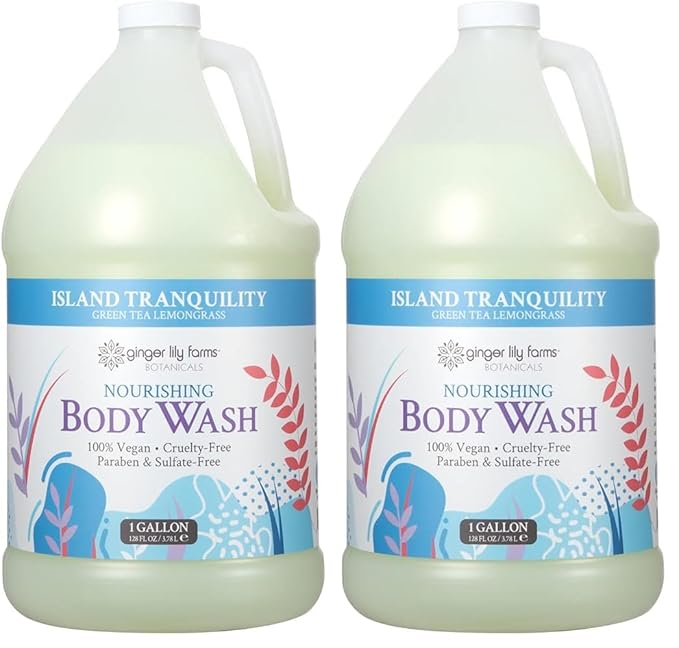 Ginger Lily Farms Botanicals Nourishing Body Wash, Island Tranquility, 100% Vegan & Cruelty-Free, Green Tea Lemongrass Scent, 1 Gallon Refill (128 fl. oz.) (Pack of 2)