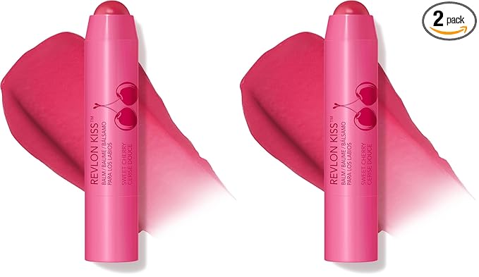 Revlon Lip Balm, Kiss Tinted Lip Balm, Face Makeup with Lasting Hydration, SPF 20, Infused with Natural Fruit Oils, 030 Sweet Cherry, 0.09 Oz (Pack of 2)