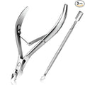 Cuticle Trimmer with Cuticle Pusher - Easkep Cuticle Remover Cuticle Nipper Professional Stainless Steel Cuticle Cutter Clipper Pedicure Manicure Tools for Fingernails and Toenails (D501-Silver)