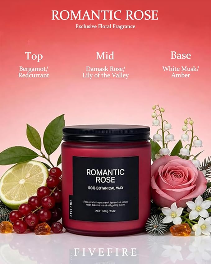 Rose Scented Candles for Home, 13oz Organic Soy Wax, 76-Hour Clean Burning, Non Toxic Natural Candle, Romantic Floral Aroma for Relaxation, Aromatherapy Gift for Women Men