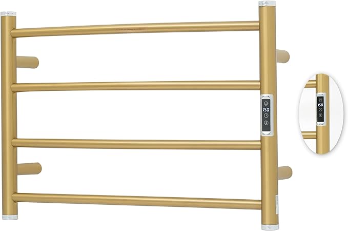 Electric Towel Warmer Rack,Heating Towel Warmer,Timer & Temperature Control,Wall-Mounted Plug-in for Bathroom,Gold,Stainless Steel,4-Bar(16.54x23.62x5.51in)