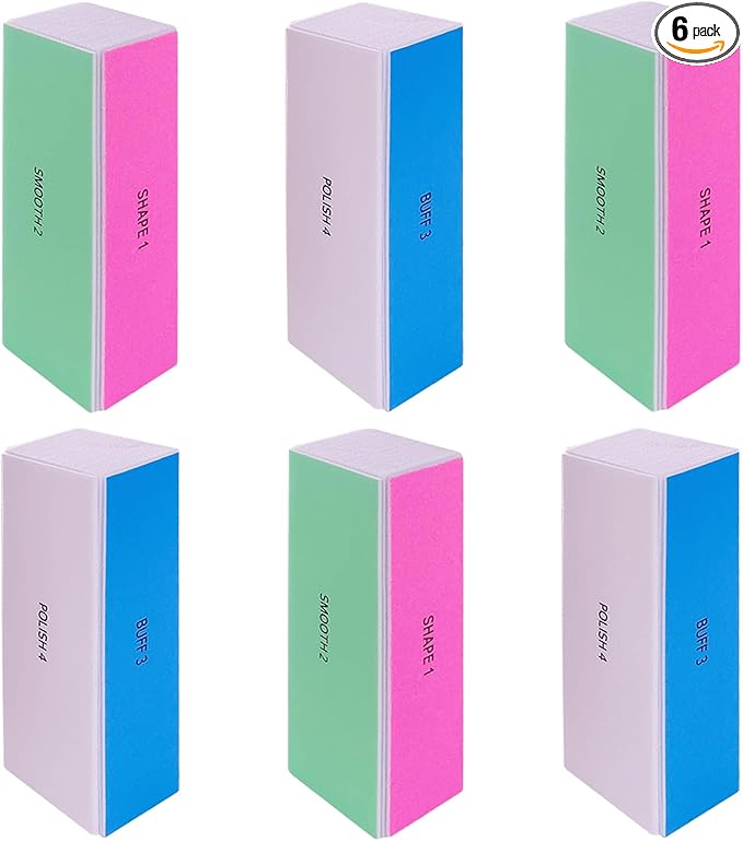 4 Way Nail Buffer Block (6 pcs), Nail Shine Buffers Blocks Files for Natural and Acrylic Nails Smoother Buffing Block Polisher Fingernail File Buffer 120/240/600/3000 Grit for Buffing Shinning