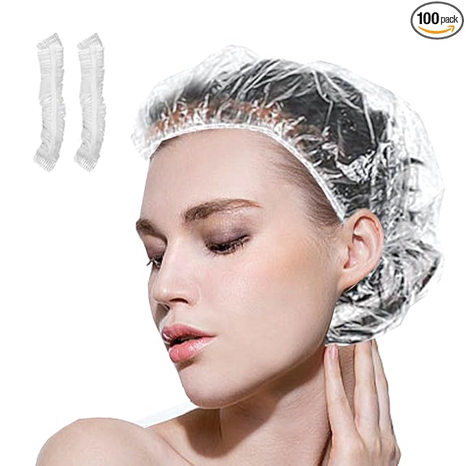 Disposable Shower Caps -100 pcs Waterproof Plastic Shower Caps, Women's Disposable Plastic Clear Shower Caps, Suitable for Hair Care, Spa Salons, Travel, Portable Multi-Purpose Plastic Hair Caps(20")