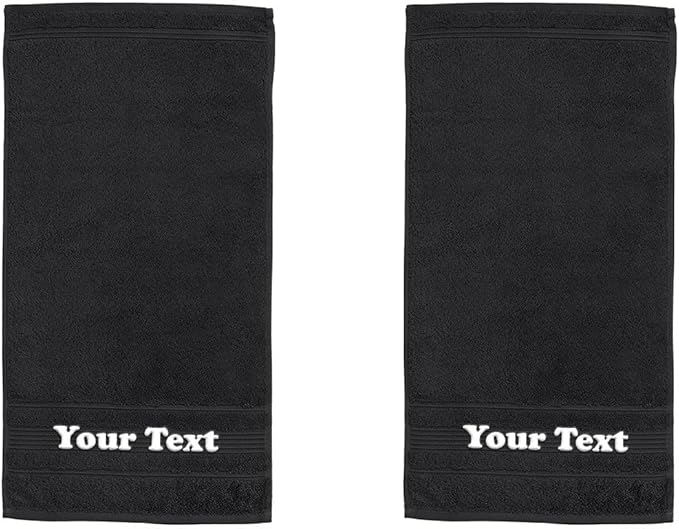 Personalize Your Towels with Custom Embroidery: Names, Monograms, and Initials. Perfect for Bathroom, Spa, Gym, Shower, Kids, Adults, Pool, Travel, Gifts, 2-Piece Hand Towels Set - Black