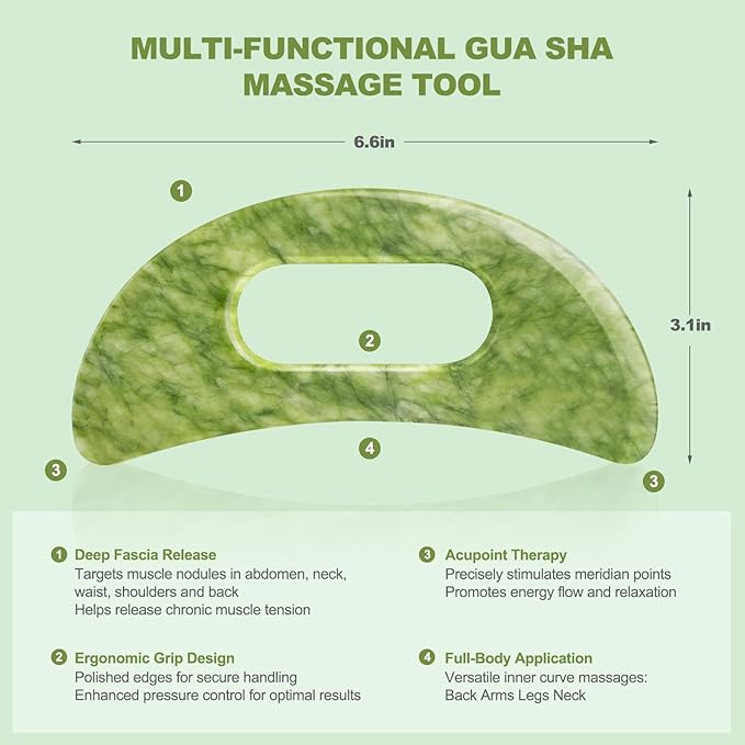 3 PCS Jade Stone Gua Sha Set Face Massager, Body Gua Sha Tool, Jade Gua Sha Facial Tools, Large Guasha Tool For Body, Face, Anti Cellulite, Lymphatic Drainage, Muscle Scraper, Valentine's Day Gifts