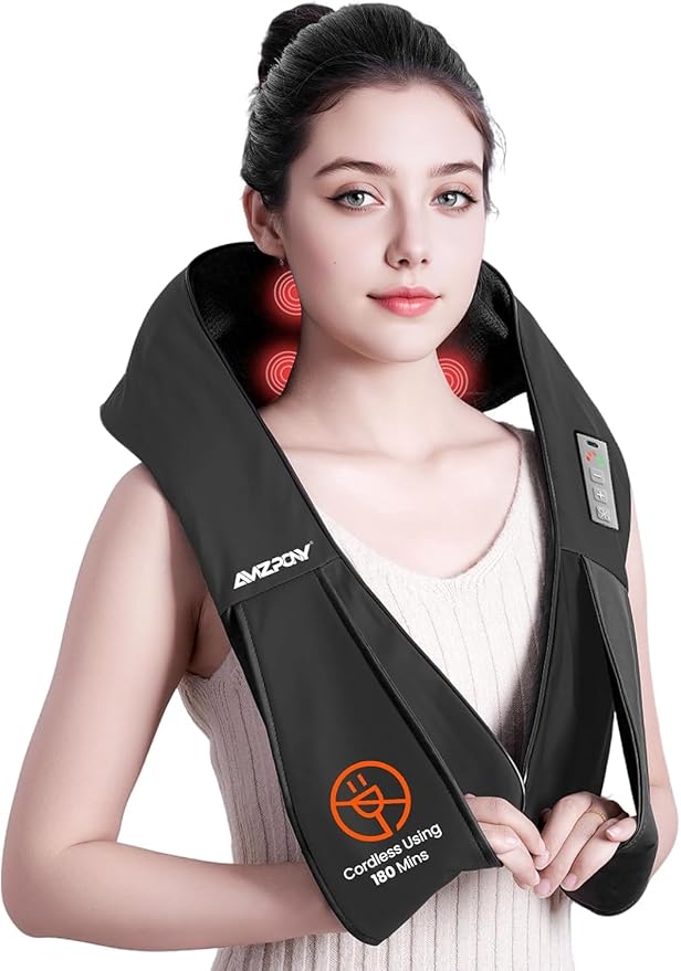 AMZPONY® Cordless Neck Massager for Pain Relief Deep Tissue, Rechargeable Shiatsu Neck and Back Massager with Heat Kneading Shoulder Massage for Body Muscle Pain Relief,Gifts for Dad Mom Friends