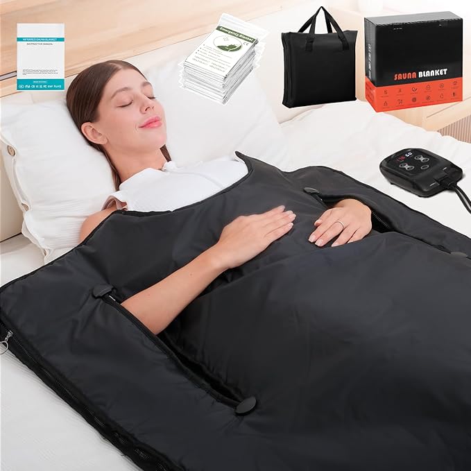 Infrared Sauna Blanket for Home: Extra Large Portable Design for Full Body Detox & Relaxation - Far Infrared Heating Adjustable 86-176℉ & 20-60 Min Timer 74.8 x 35.5Inch Extra Large PVC