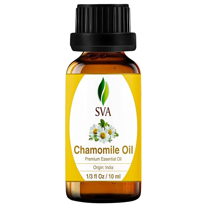 SVA Chamomile Essential Oil – 1/3 Fl Oz – 100% Natural Chamomile Oil - for Diffuser, Hair Care, Face, Skin Care, Aromatherapy, Scalp and Body Massage, Soap and Candle Making