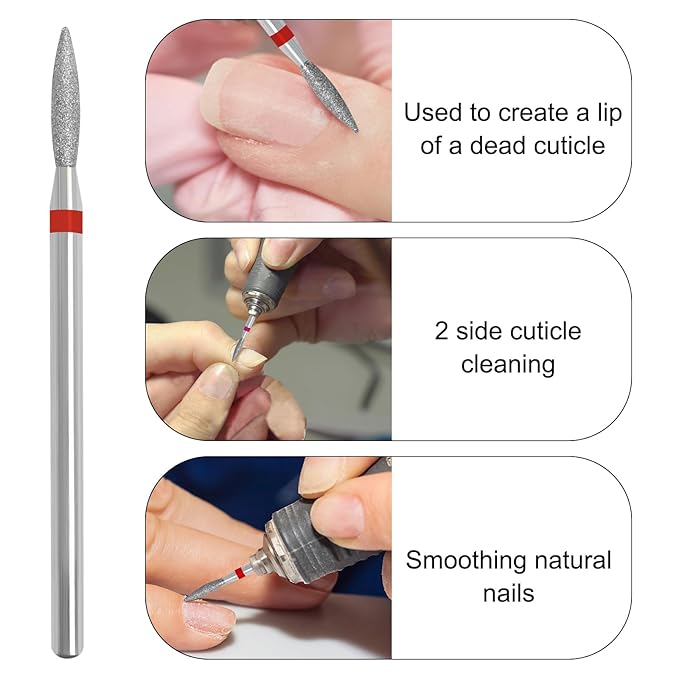 E-File Nail Drill bit with Case for Manicure and Pedicure, Russian Electric File bits, Diamond, Flame (Drop), Non Painful Efile for Nail Salon Manicure(Fine)