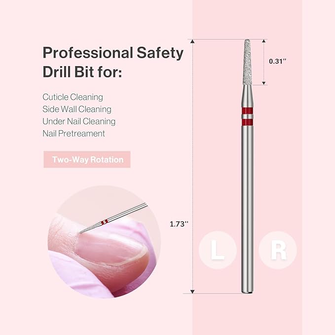 MelodySusie 1.8mm Round Tapered Cuticle Clean Nail Drill Bit 3/32'', Professional Safety Carbide Diamond Under Nail Cleaner for Cuticle Dead Skin Nail Prepare, Beginners Bits, Series Bit-S, Fine