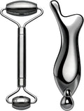 303 Stainless Steel Face Roller Set with Metal Gua Sha Facial Tool– Face Massager Tool for Lymphatic Drainage & Sculpting, Ice Face Roller & Guasha Tool for Face, Eye Roller Self Care Gifts for Women
