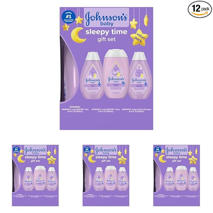 Johnson's Baby Sleepy Time Gift Set with Calming Bedtime Bath, Bedtime Lotion & Calming Shampoo, Baby Bedtime Essentials with Relaxing NaturalCalm Aromas, Hypoallergenic, 3 Items (Pack of 4)