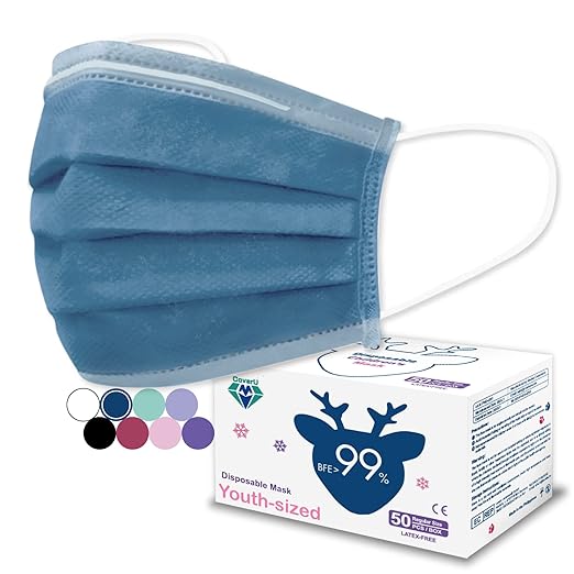 Medtecs Kids Face Mask Disposable - 2 Sizes Option (Child/Youth) 50 PCs - Comfy 3-Ply Breathable Children Masks, The Better Choice - Youth | Cobalt Blue