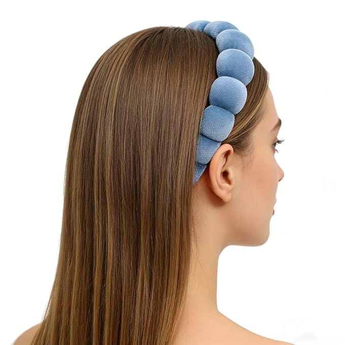 Headbands Women Hair Head Bands, Padded Fabric Hair Bands Wide Velvet Non Slip Headband Hair Accessories for Women Girls, Blue