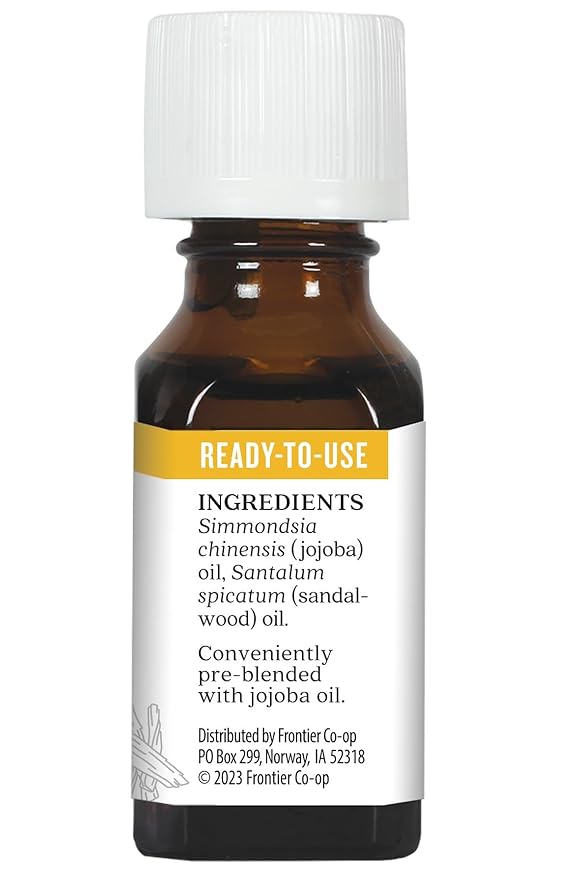 Aura Cacia Ready-to-Use Sandalwood Essential Oil in Jojoba Oil, 0.5 Fl Oz, for Aromatherapy and Skin Care