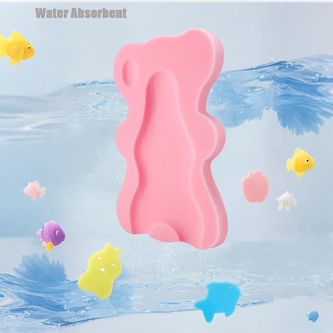 PandaEar Baby Bath Sponge Infant Soft Sponge Mat, Baby Bath Mat Newborn Odor Free Bath Cushion(Pink)