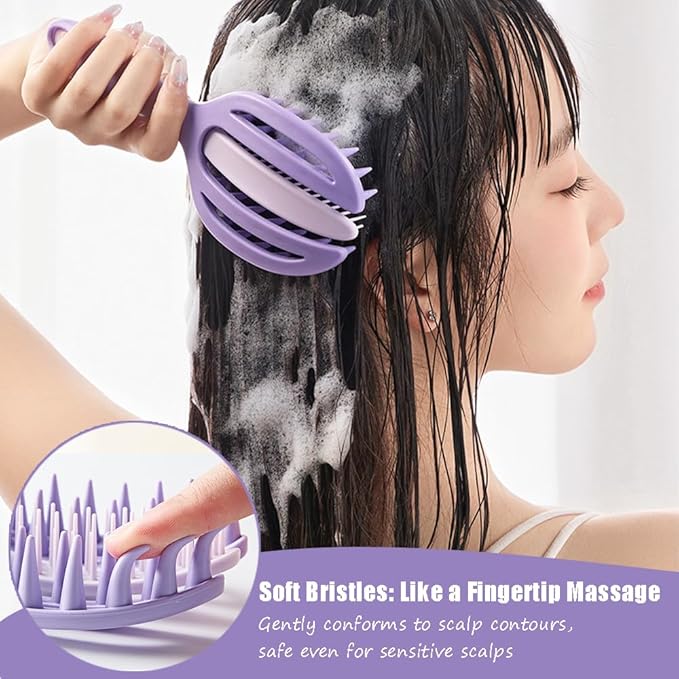 OULIGET 2-in-1 Scalp Massager Shampoo Brush,Hair Scrubber Scalp Stimulator Exfoliator Brush for Wet Dry Scalp Care,Curved Vented Hair Scrubber,Self Cleaning Hair Brush