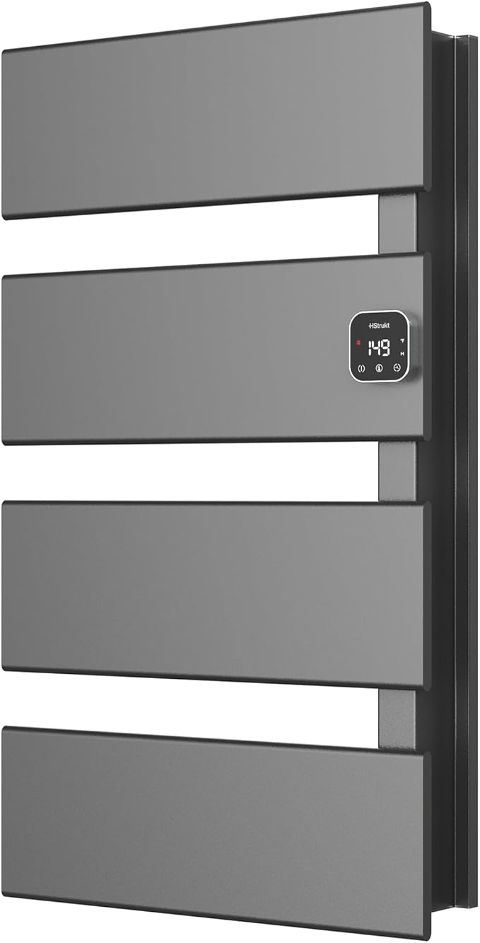 Electric Towel Warmer, Heated Towel Rack with Thermo Control and Timer, Fast Heating Towel Rail for Bathroom with Memroy Function, Work with Smart Plug, Right-Wiring, 4 Panel, Gun Gray