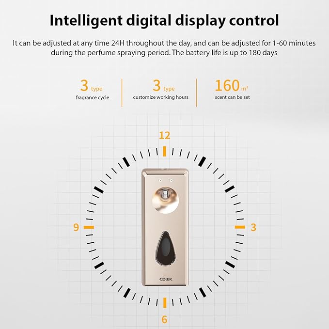Pilipane 300ml Automatic Air Freshener Spray Dispenser Wall Mount Standing Smart Digital Display Control Aromatherapy Machine for Bathroom Hotel Office Commercial Place Low Noise Fragrance