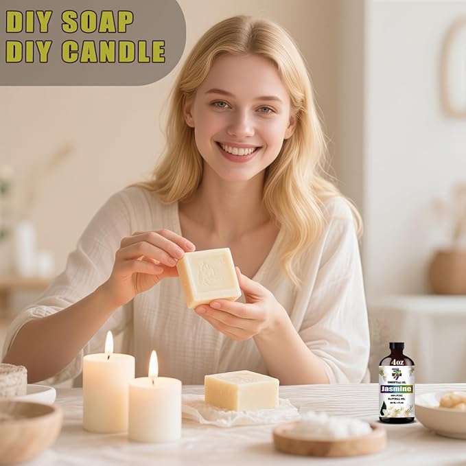 Jasmine Essential Oil - GV77ZF Jasmine Oils for Diffusers, Humidifiers, DIY Candles, Soap, Cleaning, Home, Office, Yoga, Massage, Gifts - 4 fl oz (120 ml)